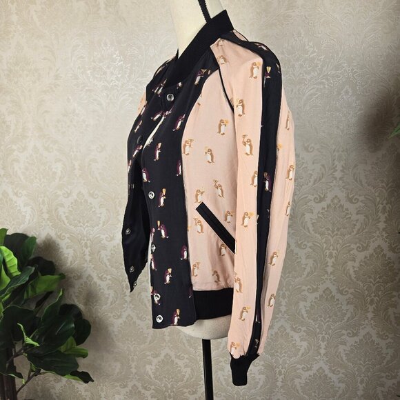 Coach Size 2 Reversible Bomber Varsity Jacket Navy White Penguin  Snap Front - Picture 12 of 16